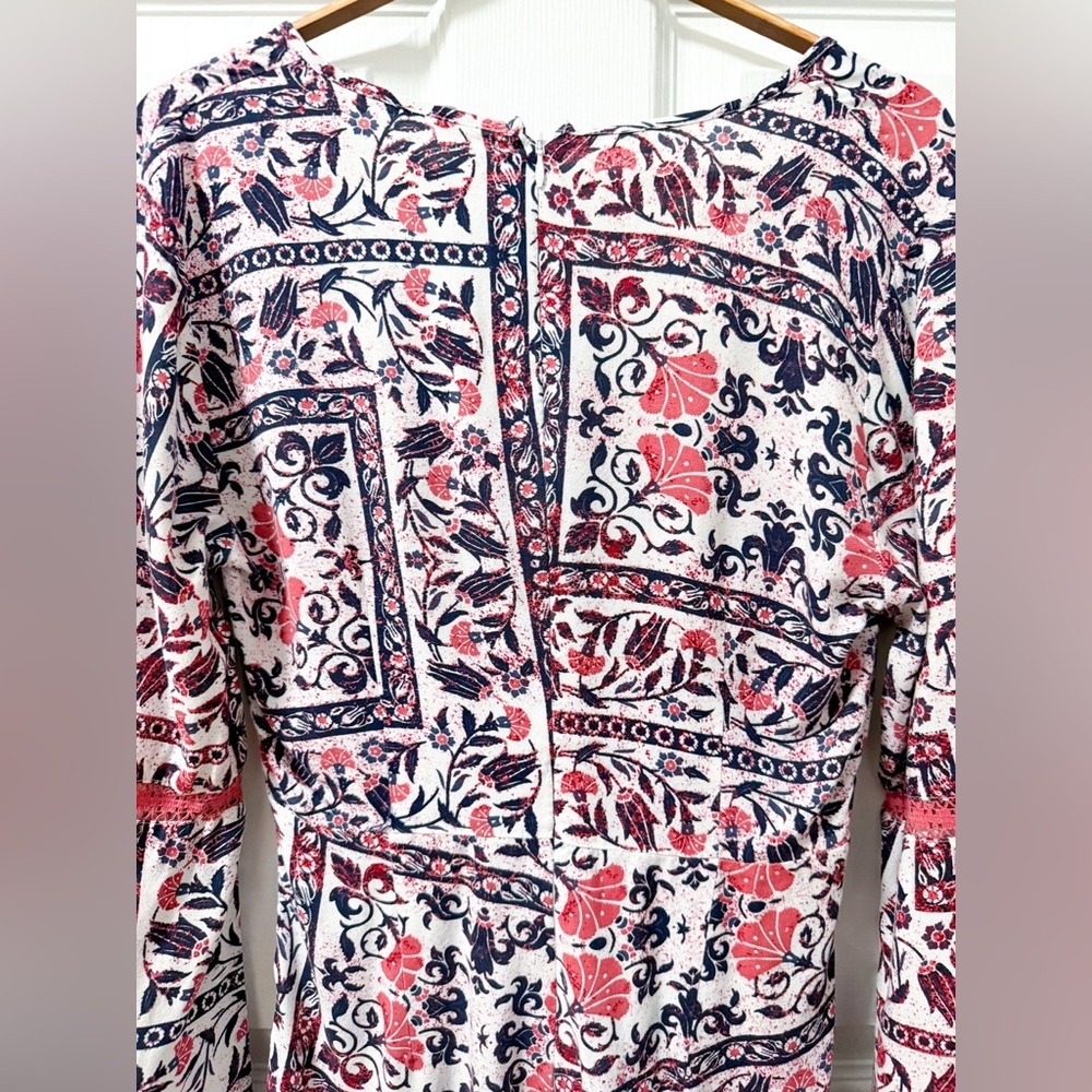 Roxy boho beach pink purple mosaic v neck floral romper playsuit lace small - Picture 10 of 12